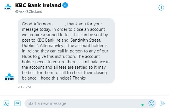 Conversation with KBC Bank Ireland's Customer Care