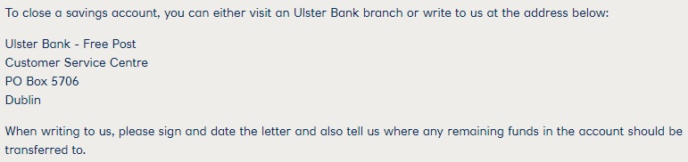 Information from the Official Website of Ulster Bank